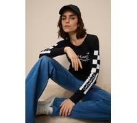 Langarmshirt KANGAROOS, Damen, Gr. 40/42, schwarz, Rippware, Obermaterial: 100% Baumwolle, bedruckt, unifarben mit Farbeinsatz, figurbetont hüftbedeckend, Rundhals, Shirts Langarmshirt, Langarm, sehr