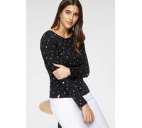 Langarmshirt KANGAROOS, Damen, Gr. 40/42, schwarz (schwarz, gemustert), Rippware, Obermaterial: 100% Baumwolle, bedruckt, kontrastfarbene Details, unifarben, sehr figurbetont hüftbedeckend, Rundhals, 