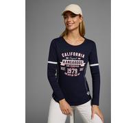 Langarmshirt KANGAROOS, Damen, Gr. 44/46, blau (marine), Rippware, Obermaterial: 100% Baumwolle, bedruckt, sehr figurbetont hüftbedeckend, Rundhals, Shirts Langarmshirt, Langarm, sehr figurbetont, bed