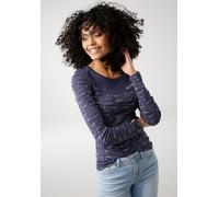 Langarmshirt KANGAROOS, Damen, Gr. 44/46, blau, Rippware, Obermaterial: 100% Baumwolle, bedruckt, kontrastfarbene Details, unifarben mit Farbeinsatz, sehr figurbetont hüftbedeckend, Rundhals, Shirts L