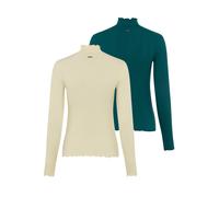 Langarmshirt KANGAROOS, Damen, Gr. 44/46, grün (sanftes weiß, petrol), Jersey, Obermaterial: 95% Viskose, 5% Elasthan, figurbetont hüftlang, eingesetzt abgesteppte Kante, Shirts Langarmshirt, figurbet