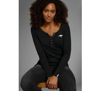 Langarmshirt KANGAROOS, Damen, Gr. 44/46, schwarz, Rippware, Obermaterial: 100% Baumwolle, bedruckt, kontrastfarbene Details, unifarben, Basic, figurbetont hüftlang, krempelbar, Shirts Langarmshirt, f