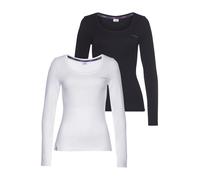 Langarmshirt KANGAROOS, Damen, Gr. 44/46, schwarz-weiß (schwarz, weiß), Jersey, Obermaterial: 100% Baumwolle. Obermaterial weiß: 100% Baumwolle, unifarben, Basic hüftbedeckend, Rundhals, Shirts Langar