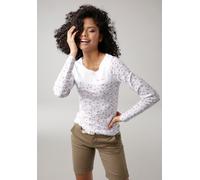 Langarmshirt KANGAROOS, Damen, Gr. 44/46, weiß, Rippware, Obermaterial: 100% Baumwolle, bedruckt, kontrastfarbene Details, unifarben mit Farbeinsatz, sehr figurbetont hüftbedeckend, Rundhals, Shirts L