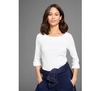 Langarmshirt KANGAROOS, Damen, Gr. 44/46, weiß, Rippware, Obermaterial: 100% Baumwolle, unifarben, Basic, sehr figurbetont hüftbedeckend, Rundhals, Krempelärmel, Shirts Langarmshirt, mit Krempelärmeln