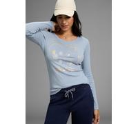 Langarmshirt KANGAROOS, Damen, Gr. 48/50, blau (hellblau), Rippware, Obermaterial: 100% Baumwolle, kontrastfarbene Details, unifarben, körpernah hüftbedeckend, Rundhals, Shirts Langarmshirt, mit Herz-