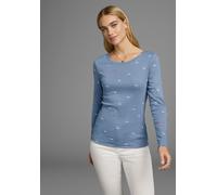 Langarmshirt KANGAROOS, Damen, Gr. 48/50, blau (mittelblau, gemustert), Rippware, Obermaterial: 60% Baumwolle, 40% Polyester, bedruckt, kontrastfarbene Details, unifarben, sehr figurbetont hüftbedecke