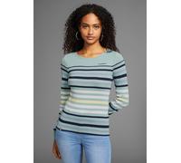 Langarmshirt KANGAROOS, Damen, Gr. 48/50, bunt (mint, marine), Rippware, Obermaterial: 100% Baumwolle, gestreift, figurbetont hüftbedeckend, Rundhals, Shirts Langarmshirt, körpernahe Passform, unifarb