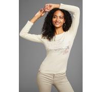 Langarmshirt KANGAROOS, Damen, Gr. 48/50, pink (beige, pink), Rippware, Obermaterial: 100% Baumwolle, bedruckt, sehr figurbetont hüftbedeckend, Rundhals, Shirts Langarmshirt, sehr figurbetonte Passfor