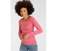 Langarmshirt KANGAROOS, Damen, Gr. 48/50, rosa (dunkelrosa, gemustert), Rippware, Obermaterial: 100% Baumwolle, bedruckt, gemustert, sehr figurbetont hüftbedeckend, Rundhals, Shirts Langarmshirt, sehr