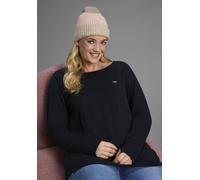 Langarmshirt KANGAROOS, Damen, Gr. 48/50, schwarz (real schwarz), Obermaterial: 54% Baumwolle, 38% Polyester, 8% Elasthan, figurumspielend hüftbedeckend, Rundhals, Raglanärmel mit Daumenlöchern, Shirt