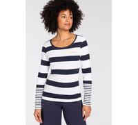 Langarmshirt KANGAROOS, Damen, Gr. 52/54, blau (marine, weiß), Rippware, Obermaterial: 100% Baumwolle, geringelt, gestreift, körpernah hüftbedeckend, Rundhals, Shirts Langarmshirt, Langarm, sehr figur
