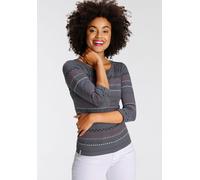 Langarmshirt KANGAROOS, Damen, Gr. 52/54, blau, Rippware, Obermaterial: 100% Baumwolle, bedruckt, gemustert, sehr figurbetont hüftbedeckend, Rundhals, Shirts Langarmshirt, sehr figurbetonte Passform,