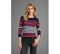 Langarmshirt KANGAROOS, Damen, Gr. 52/54, bunt (marine, pastell, gestreift), Rippware, Obermaterial: 100% Baumwolle, geringelt, kontrastfarbene Details, figurbetont hüftbedeckend, Rundhals, Shirts Lan