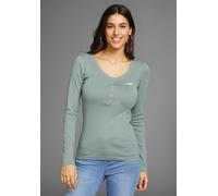 Langarmshirt KANGAROOS, Damen, Gr. 52/54, grau (graugrün), Rippware, Obermaterial: 100% Baumwolle, unifarben, Basic, figurbetont hüftlang, krempelbar, Shirts Langarmshirt, krempelbare Ärmel, figurbeto