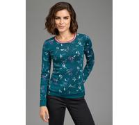Langarmshirt KANGAROOS, Damen, Gr. 52/54, grün (petrol, bunt), Rippware, Obermaterial: 100% Baumwolle, sehr figurbetont hüftbedeckend, Rundhals, angesetztes Bündchen, Shirts Langarmshirt, mit Rundhals