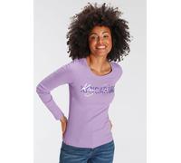 Langarmshirt KANGAROOS, Damen, Gr. 52/54, lila, Rippware, Obermaterial: 100% Baumwolle, bedruckt, unifarben mit Farbeinsatz, sehr figurbetont hüftbedeckend, Rundhals, krempelbar, Shirts Langarmshirt, 