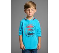 Langarmshirt KANGAROOS "Shirt für kleine Jungen", Jungen, Gr. 104/110, blau (türkis), Jersey, Obermaterial: 100% Baumwolle. Kapuzenfutter: 100% Baumwolle, bedruckt, Basic hüftlang, Shirts Langarmshirt