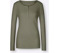 Langarmshirt HEINE "Shirt", Damen, Gr. 38, grün (khaki), 95% Baumwolle, 5% Elasthan, unifarben, Rundhals, Shirts Langarmshirt (65959158-38) khaki