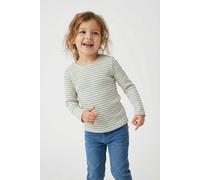 Langarmshirt KIDS ONLY "KMGMAUDE LIFE STRIPE LS TOP JRS NOOS", Mädchen, Gr. 92, beige (birch stripes:arona), Jersey, Obermaterial: 66% Polyester, 30% Viskose, 4% Elasthan, geringelt, gestreift, figurb