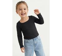 Langarmshirt KIDS ONLY "KOGEA L/S 2-WAYS FIT TOP CS JRS NOOS", Mädchen, Gr. 110/116, schwarz, Jersey, Obermaterial: 94% Polyamid, 6% Elasthan, unifarben, regular fit hüftbedeckend, U-Boot-Ausschnitt,