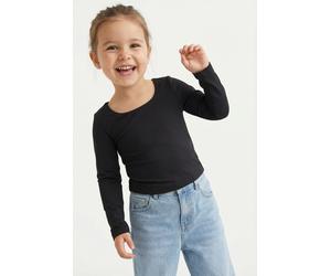 Langarmshirt KIDS ONLY "KOGEA L/S 2-WAYS FIT TOP CS JRS NOOS", Mädchen, Gr. 122/128, schwarz, Jersey, Obermaterial: 94% Polyamid, 6% Elasthan, unifarben, regular fit hüftbedeckend, U-Boot-Ausschnitt,