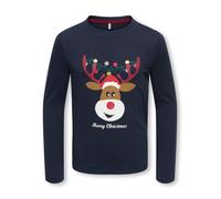 Langarmshirt KIDS ONLY "KOGJOLLY LIFE LS XMAS TEE BOX JRS", Mädchen, Gr. 158/164, blau (night sky print:reindeer), Jersey, Obermaterial: 100% Baumwolle, bedruckt, unifarben, Basic normal, Rundhals, Sh