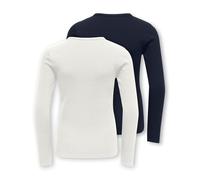 Langarmshirt KIDS ONLY "KOGLUCKY L/S O NECK TOP JRS 2-PACK", Mädchen, Gr. 134/140, sky captain pack:cloud dancer, Jersey, Obermaterial: 95% Baumwolle, 5% Elasthan, unifarben, Basic normal, Rundhals, S