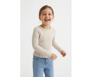 Langarmshirt KIDS ONLY "KOGNELLA L/S O-NECK TOP JRS NOOS", Mädchen, Gr. 110/116, beige (pumice stone detail:melange), Jersey, Obermaterial: 65% Polyester, 30% Viskose, 5% Elasthan, meliert, regular fi