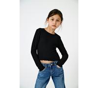 Langarmshirt KIDS ONLY "KOGNELLA L/S O-NECK TOP JRS NOOS", Mädchen, Gr. 110 (116), schwarz, Jersey, Rippware, Obermaterial: 65% Polyester, 30% Viskose, 5% Elasthan, unifarben, modisch, regular fit kur