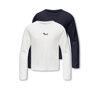 Langarmshirt KIDS ONLY "KOGREX L/S TOP JRS 2-PACK", Mädchen, Gr. 134/140, weiß (night sky pack:cloud dancer, dog), Jersey, Obermaterial: 100% Baumwolle, bedruckt, normal normal, Rundhals, gerader Absc