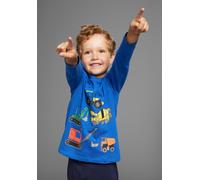 Langarmshirt KIDSWORLD "Bagger", Jungen, Gr. 104/110, blau, Single Jersey, Obermaterial: 100% Baumwolle, bedruckt, Basic, Rundhals, Shirts Langarmshirt, Baufahrzeuge für kleine Jungs (10318003-104) bl