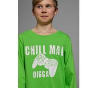 Langarmshirt KIDSWORLD "CHILL MAL DIGGA", Jungen, Gr. 140/146, grün (neongrün), Jersey, Obermaterial: 100% Baumwolle, bedruckt, Basic, Rundhals, Shirts Langarmshirt, Langarm, Basic-Passform, mit peppi