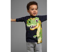 Langarmshirt KIDSWORLD "CURIOUS DINO", Jungen, Gr. 104/110, blau (marine), Jersey, Obermaterial: 100% Baumwolle, bedruckt, Basic, Rundhals, Shirts Langarmshirt, Langarm, Basic-Passform, peppiger Druck