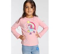 Langarmshirt KIDSWORLD "Einhorn auf Rollschuhen", Mädchen, Gr. 128/134, rosa, Single Jersey, Obermaterial: 100% Baumwolle, bedruckt, Basic, Rundhals, abgesteppte Kante, Shirts Langarmshirt, Langarm, B