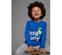 Langarmshirt KIDSWORLD "EINZIG NICHT ARTG", Jungen, Gr. 140/146, blau (royalblau), Jersey, Obermaterial: 100% Baumwolle, bedruckt, Basic, Rundhals, Shirts Langarmshirt, Langarm, Basic-Passform, bedruc