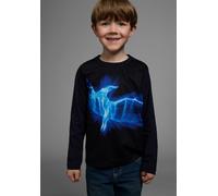 Langarmshirt KIDSWORLD "FLYING DINO", Jungen, Gr. 128/134, blau (marine), Jersey, Obermaterial: 100% Baumwolle. Vorderteil: 100% Polyester, bedruckt, Basic, Rundhals, Shirts Langarmshirt, Langarm, Bas