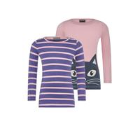 Langarmshirt KIDSWORLD "für kleine Mädchen", Mädchen, Gr. 116/122, rosa, blau, Single Jersey, Obermaterial: 100% Baumwolle, bedruckt, gestreift, figurumspielend hüftbedeckend, Rundhals, abgesteppte Ka