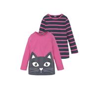 Langarmshirt KIDSWORLD "für kleine Mädchen", Mädchen, Gr. 128/134, blau (pink, marine), Single Jersey, Obermaterial: 100% Baumwolle, bedruckt, gestreift, figurumspielend hüftbedeckend, Rundhals, abges