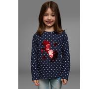 Langarmshirt KIDSWORLD "für kleine Mädchen", Mädchen, Gr. 92/98, blau (marine), Single Jersey, Obermaterial: 100% Baumwolle, bedruckt, bestickt, Basic hüftlang, Rundhals, abgesteppte Kante, Shirts Lan