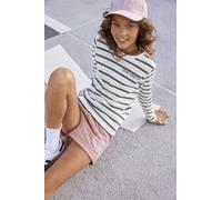 Langarmshirt KIDSWORLD "Future starts now", Mädchen, Gr. 140/146, schwarz-weiß (geringelt), Single Jersey, Obermaterial: 100% Baumwolle, bedruckt, geringelt, gestreift, Basic hüftlang, Rundhals, abges