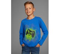 Langarmshirt KIDSWORLD "GAMER", Jungen, Gr. 140/146, blau (royalblau), Jersey, Obermaterial: 100% Baumwolle, bedruckt, Basic, Basic, Rundhals, Shirts Langarmshirt, Gamer-Shirt Langarm, Basic-Passform,