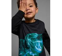 Langarmshirt KIDSWORLD "GREEN DINO", Jungen, Gr. 92/98, schwarz, Jersey, Obermaterial: 100% Baumwolle. Obermaterial Vorderteil: 100% Polyester, bedruckt, Basic, Rundhals, Shirts Langarmshirt, langärml