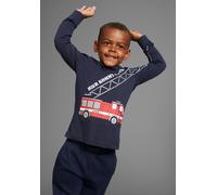 Langarmshirt KIDSWORLD "HIER KOMMT RETTUNG", Jungen, Gr. 92/98, blau (marine), Single Jersey, Obermaterial: 100% Baumwolle, bedruckt, Basic, Rundhals, Shirts Langarmshirt, Langarm, Basic-Passform, pep