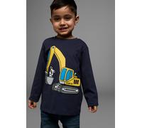 Langarmshirt KIDSWORLD "HUND MIT BAGGER", Jungen, Gr. 128/134, blau (marine, bedruckt), Jersey, Obermaterial: 100% Baumwolle, bedruckt, Basic, Rundhals, Shirts Langarmshirt, Langarm, Basic-Passform, m
