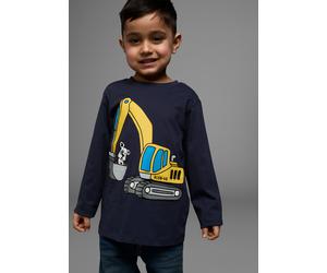 Langarmshirt KIDSWORLD "HUND MIT BAGGER", Jungen, Gr. 140/146, blau (marine, bedruckt), Jersey, Obermaterial: 100% Baumwolle, bedruckt, Basic, Rundhals, Shirts Langarmshirt, Langarm, Basic-Passform, m