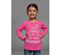 Langarmshirt KIDSWORLD "Ich schmeiss alles hin und werd´ Prinzessin", Mädchen, Gr. 128/134, pink, Jersey, Obermaterial: 100% Baumwolle, bedruckt, Basic hüftlang, Rundhals, abgesteppte Kante, Shirts La