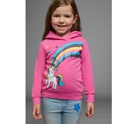 Langarmshirt KIDSWORLD "mit EINHORN Regenbogen", Mädchen, Gr. 128/134, pink, Jersey, Obermaterial: 100% Baumwolle, bedruckt, Basic hüftlang, Bündchen, Shirts Langarmshirt, Einhorn-Druck, Langarm, Basi