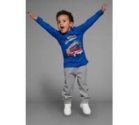 Langarmshirt KIDSWORLD "Mit Feuerwehr-Druck: ACHTUNG LÖSCHEINSATZ", Jungen, Gr. 116/122, blau (royalblau), Single Jersey, Obermaterial: 100% Baumwolle, bedruckt, Basic, Rundhals, Shirts Langarmshirt,