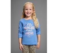 Langarmshirt KIDSWORLD "mit Glitzerprint: PRINCESS HAS ARRIVED", Mädchen, Gr. 128/134, blau, Single Jersey, Obermaterial: 100% Baumwolle, bedruckt, Basic hüftbedeckend, Rundhals, Shirts Langarmshirt,